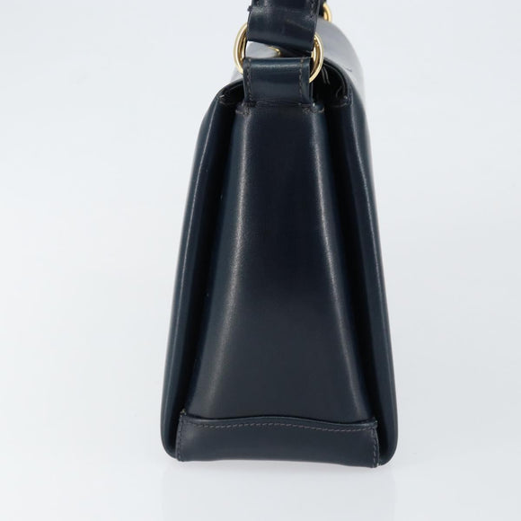 GUCCI Shoulder Bag Leather Navy Gold Auth ep11344