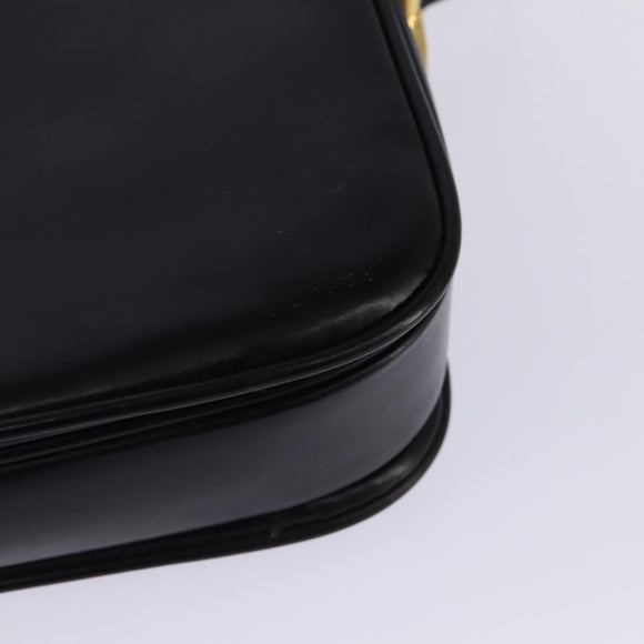 CELINE Horse Carriage Shoulder Bag Leather Black Gold Auth ep11350