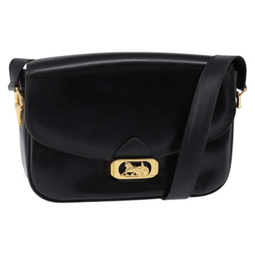 CELINE Horse Carriage Shoulder Bag Leather Black Gold Auth ep11350