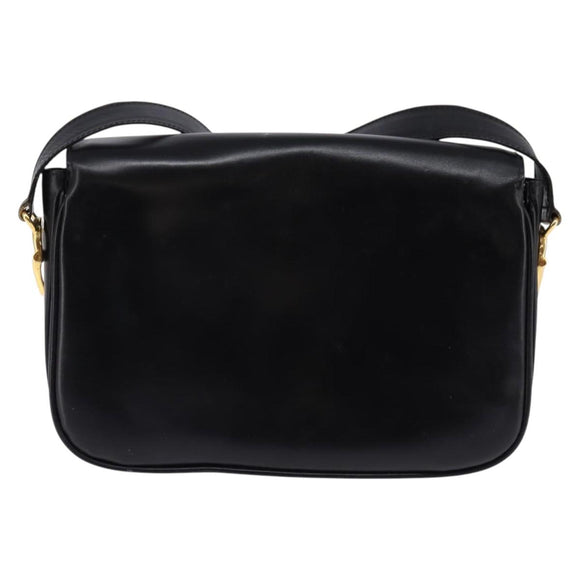 CELINE Horse Carriage Shoulder Bag Leather Black Gold Auth ep11350
