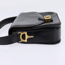 CELINE Horse Carriage Shoulder Bag Leather Black Gold Auth ep11350-3