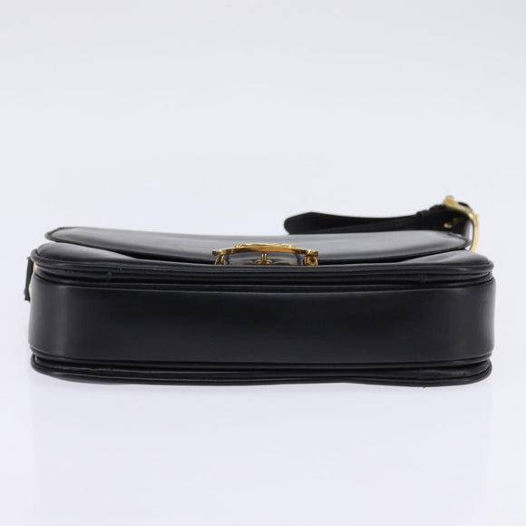 CELINE Horse Carriage Shoulder Bag Leather Black Gold Auth ep11350