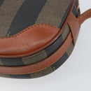 FENDI Pecan Canvas Shoulder Bag PVC Black Brown gold Auth ep11355-9