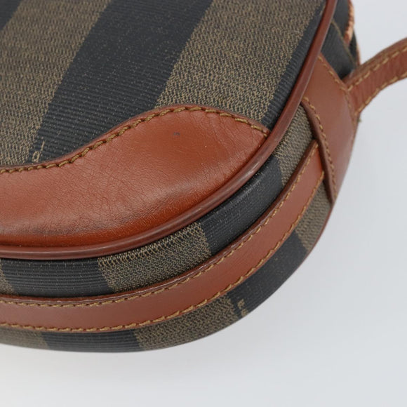 FENDI Pecan Canvas Shoulder Bag PVC Black Brown gold Auth ep11355