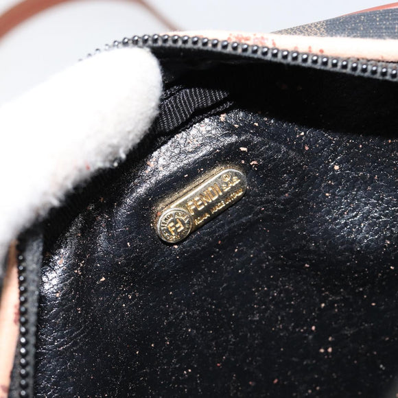 FENDI Pecan Canvas Shoulder Bag PVC Black Brown gold Auth ep11355