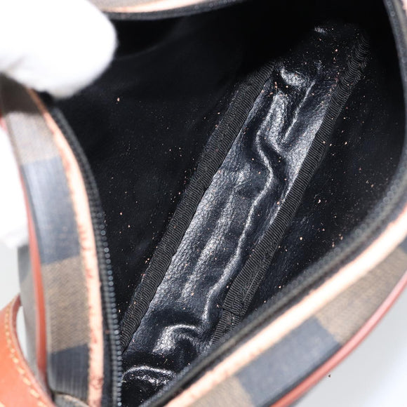 FENDI Pecan Canvas Shoulder Bag PVC Black Brown gold Auth ep11355