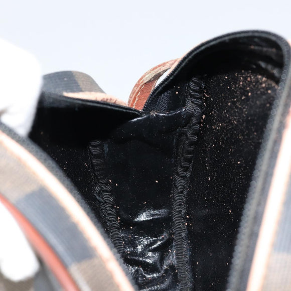 FENDI Pecan Canvas Shoulder Bag PVC Black Brown gold Auth ep11355