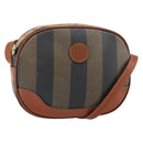 FENDI Pecan Canvas Shoulder Bag PVC Black Brown gold Auth ep11355-1