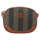 FENDI Pecan Canvas Shoulder Bag PVC Black Brown gold Auth ep11355-13