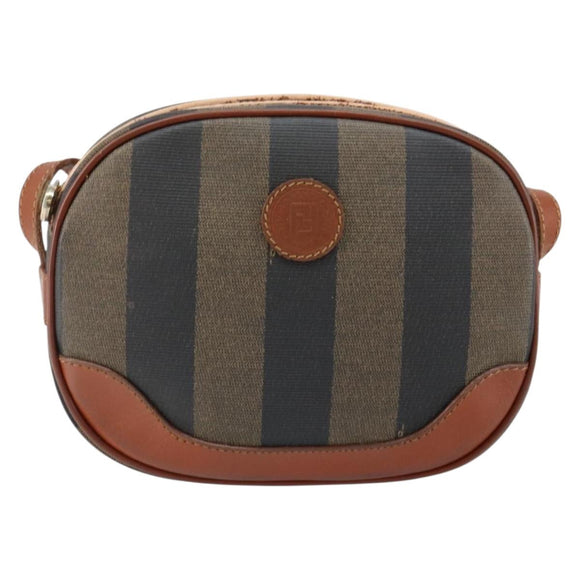 FENDI Pecan Canvas Shoulder Bag PVC Black Brown gold Auth ep11355