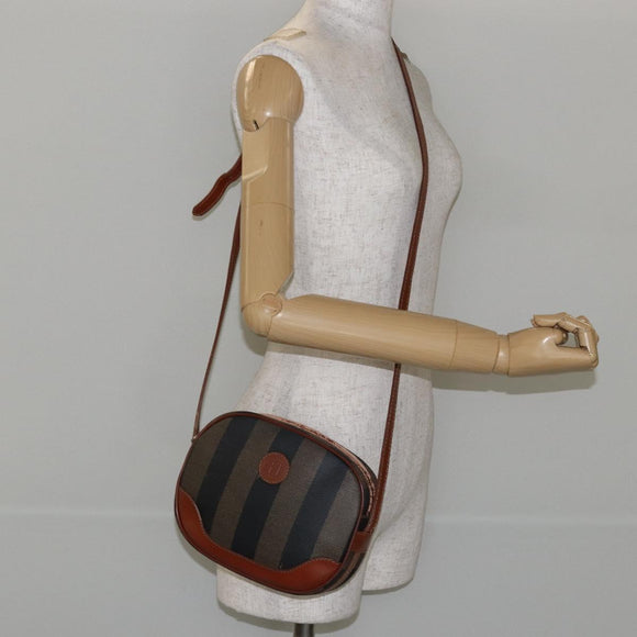 FENDI Pecan Canvas Shoulder Bag PVC Black Brown gold Auth ep11355