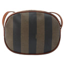 FENDI Pecan Canvas Shoulder Bag PVC Black Brown gold Auth ep11355-2