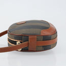 FENDI Pecan Canvas Shoulder Bag PVC Black Brown gold Auth ep11355-4