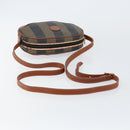 FENDI Pecan Canvas Shoulder Bag PVC Black Brown gold Auth ep11355-7