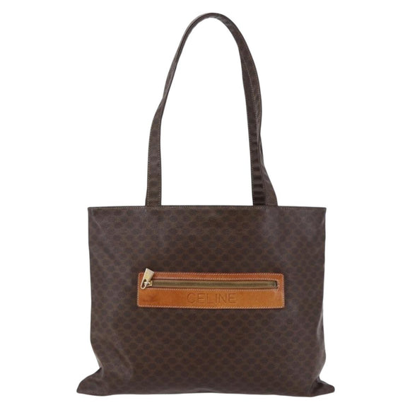 CELINE Macadam Canvas Tote Bag PVC Leather Brown Gold Auth ep11356