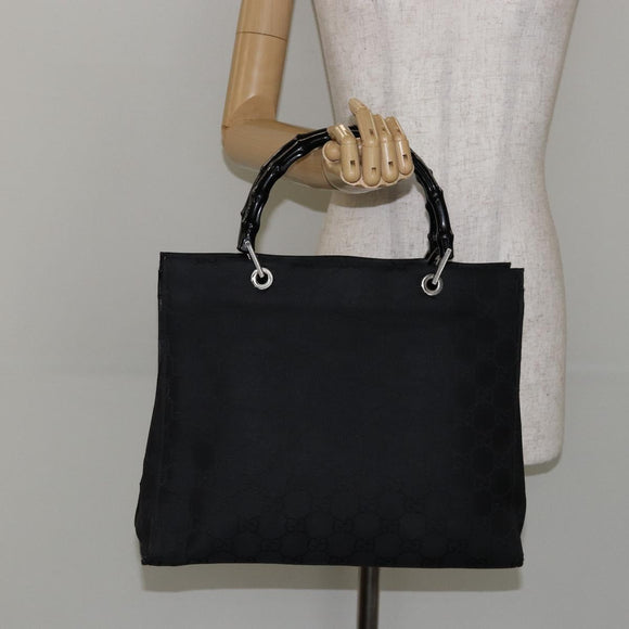 GUCCI Bamboo GG Canvas Hand Bag Black Silver 002 1010 3754 Auth ep11357