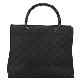 GUCCI Bamboo GG Canvas Hand Bag Black Silver 002 1010 3754 Auth ep11357 - 0