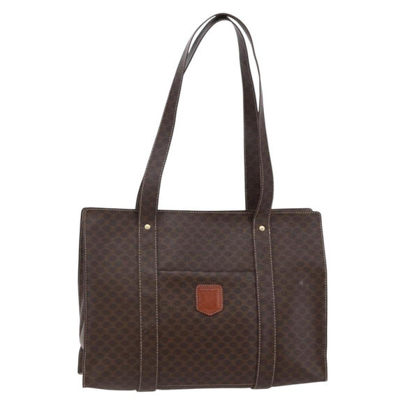 CELINE Macadam Canvas Tote Bag PVC Leather Brown Gold Auth ep11358