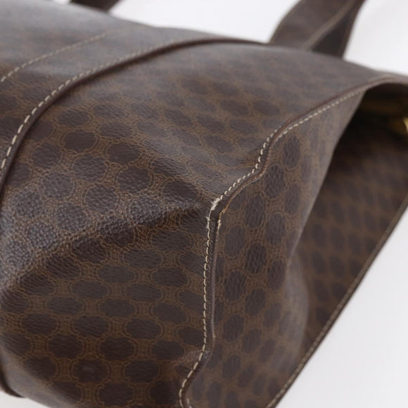 CELINE Macadam Canvas Tote Bag PVC Leather Brown Gold Auth ep11358