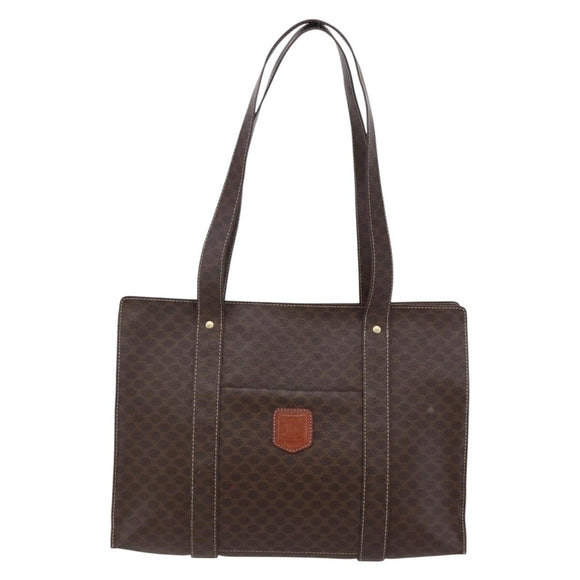 CELINE Macadam Canvas Tote Bag PVC Leather Brown Gold Auth ep11358