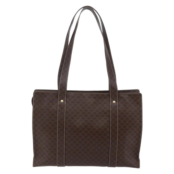 CELINE Macadam Canvas Tote Bag PVC Leather Brown Gold Auth ep11358