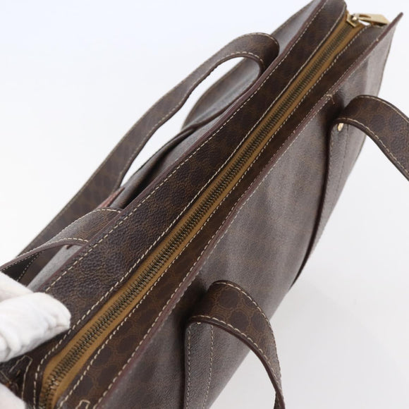 CELINE Macadam Canvas Tote Bag PVC Leather Brown Gold Auth ep11358