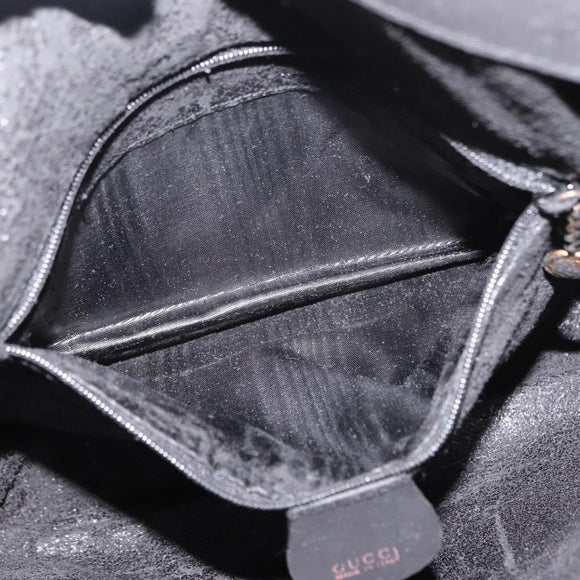 GUCCI Bamboo Shoulder Bag Suede Black Gold 001 1638 2615 Auth ep11372