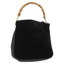 GUCCI Bamboo Shoulder Bag Suede Black Gold 001 1638 2615 Auth ep11372-1