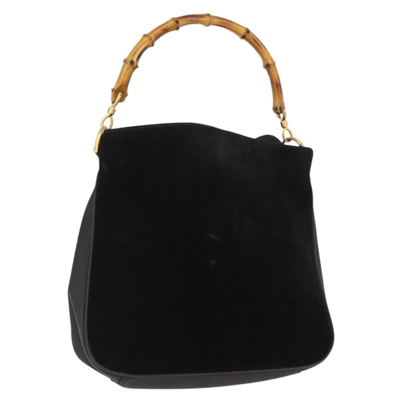 GUCCI Bamboo Shoulder Bag Suede Black Gold 001 1638 2615 Auth ep11372