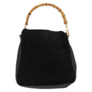 GUCCI Bamboo Shoulder Bag Suede Black Gold 001 1638 2615 Auth ep11372-2