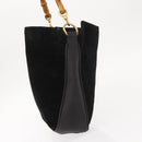 GUCCI Bamboo Shoulder Bag Suede Black Gold 001 1638 2615 Auth ep11372-3