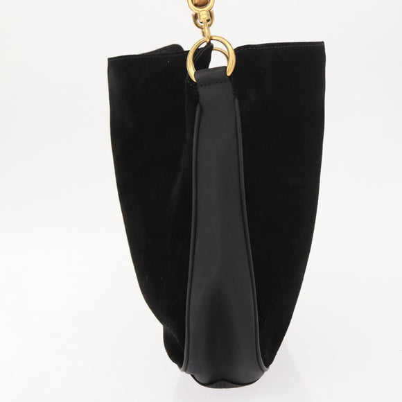 GUCCI Bamboo Shoulder Bag Suede Black Gold 001 1638 2615 Auth ep11372