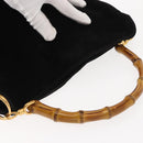 GUCCI Bamboo Shoulder Bag Suede Black Gold 001 1638 2615 Auth ep11372-6