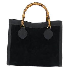 GUCCI Bamboo Tote Bag Suede Leather Black Gold 002 2853 0260 0 Auth ep11373 - 0