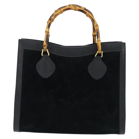 GUCCI Bamboo Tote Bag Suede Leather Black Gold 002 2853 0260 0 Auth ep11373