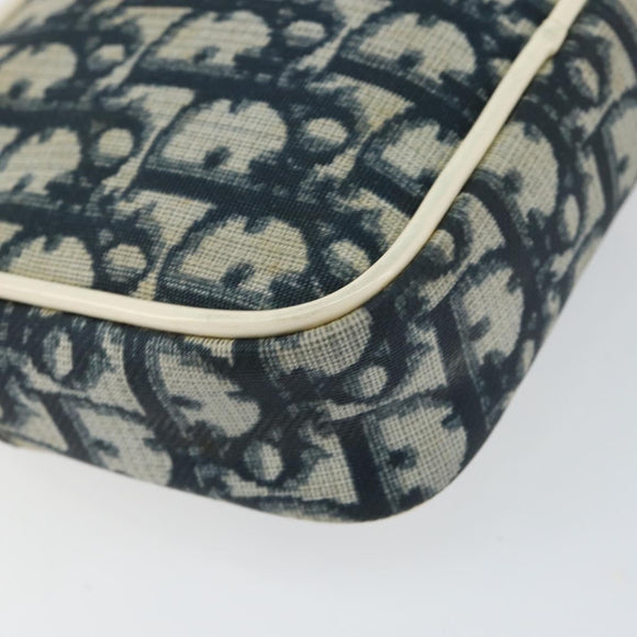 Christian Dior Trotter Canvas Pouch PVC Navy Silver Auth ep11381