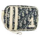 Christian Dior Trotter Canvas Pouch PVC Navy Silver Auth ep11381-1
