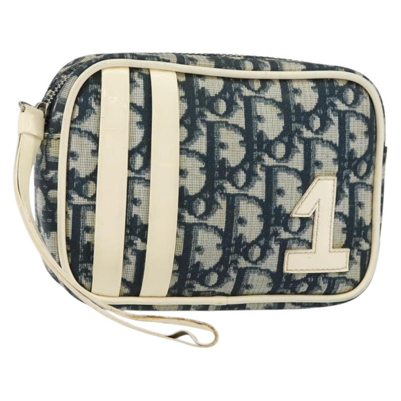 Christian Dior Trotter Canvas Pouch PVC Navy Silver Auth ep11381