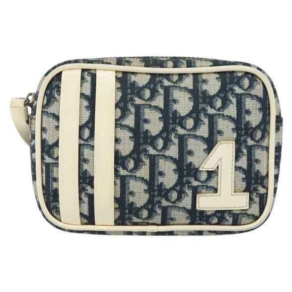Christian Dior Trotter Canvas Pouch PVC Navy Silver Auth ep11381