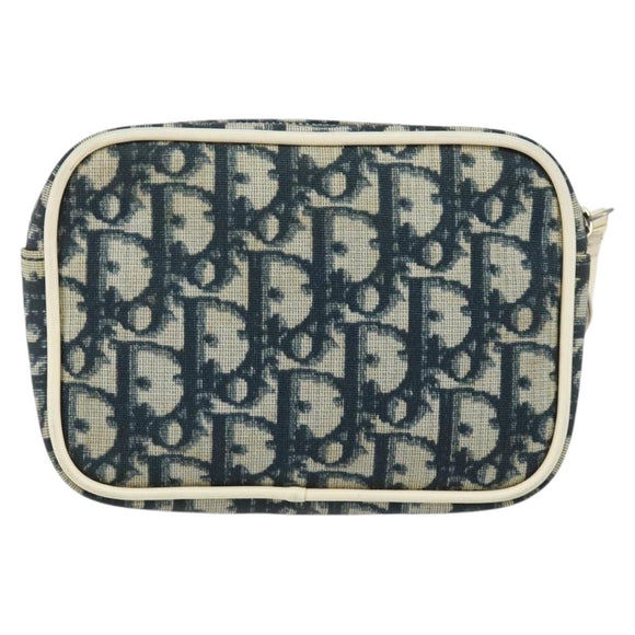 Christian Dior Trotter Canvas Pouch PVC Navy Silver Auth ep11381
