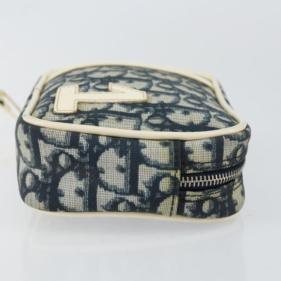 Christian Dior Trotter Canvas Pouch PVC Navy Silver Auth ep11381