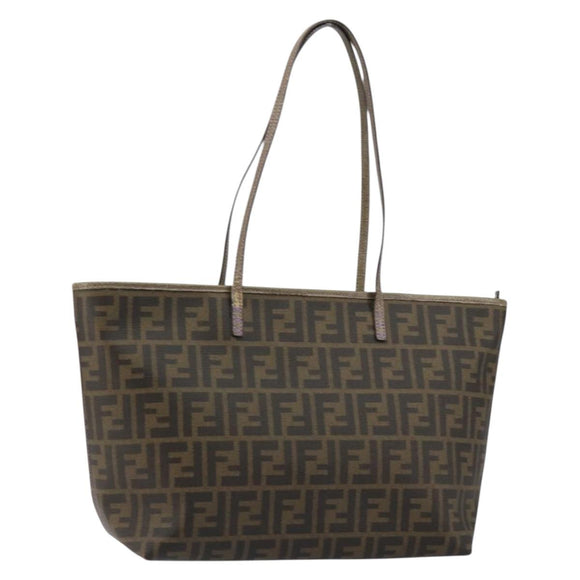 FENDI Zucca Canvas Tote Bag PVC Black Brown Auth ep11387