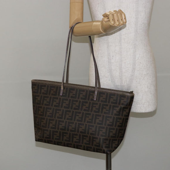 FENDI Zucca Canvas Tote Bag PVC Black Brown Auth ep11387