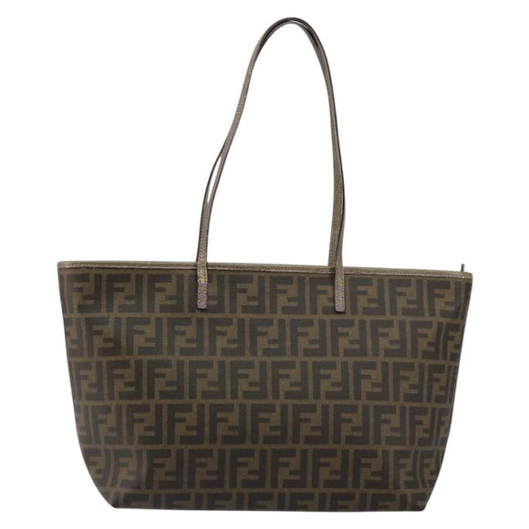 FENDI Zucca Canvas Tote Bag PVC Black Brown Auth ep11387