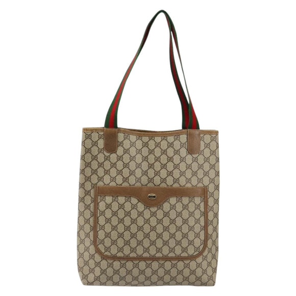 GUCCI GG Supreme Web Sherry Line Tote Bag PVC Beige 56 02 003 Auth ep11398