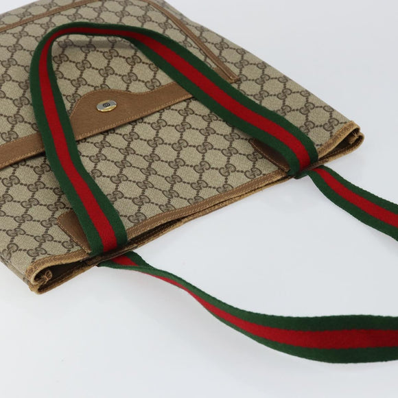 GUCCI GG Supreme Web Sherry Line Tote Bag PVC Beige 56 02 003 Auth ep11398