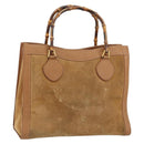 GUCCI Bamboo Hand Bag Suede Beige Gold 002 2058 0260 Auth ep11402-1