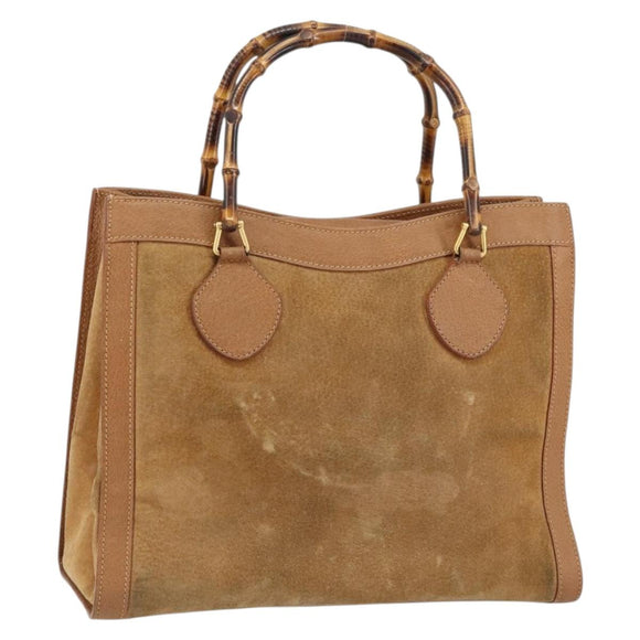 GUCCI Bamboo Hand Bag Suede Beige Gold 002 2058 0260 Auth ep11402