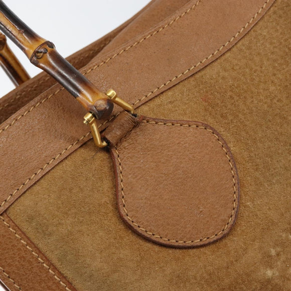 GUCCI Bamboo Hand Bag Suede Beige Gold 002 2058 0260 Auth ep11402