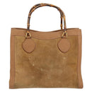 GUCCI Bamboo Hand Bag Suede Beige Gold 002 2058 0260 Auth ep11402-2